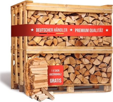 Brennholz Buche Palette 1RM 30 Cm - Kammergetrocknet, Sauber & Schädlingsfrei - Feuerholz 20% Restfeuchte Für Kamin, Grill, Ofen, Feuerschale - Buchenholz Raummeter Mit Lieferung