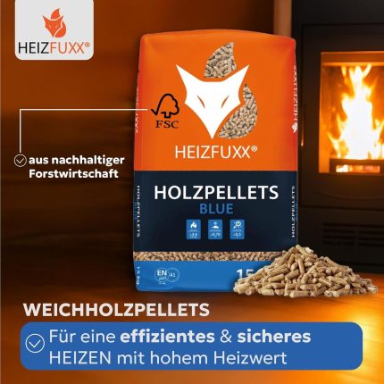 Holzpellets Blue Palette 975 Kg (65 X 15 Kg) - 6Mm Weichholz Pellets Mit Hohem Heizwert & Geringem Ascheanteil - Premium Heizpellets Als Sackware Für Feuerrohr, Kamin, Ofen Oder Grill