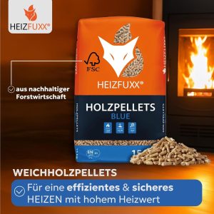 Holzpellets Blue Palette 300 Kg (20 X 15 Kg) - 6Mm Weichholz Pellets Mit Hohem Heizwert & Geringem Ascheanteil - Premium Heizpellets Als Sackware Für Feuerrohr, Kamin, Ofen Oder Grill