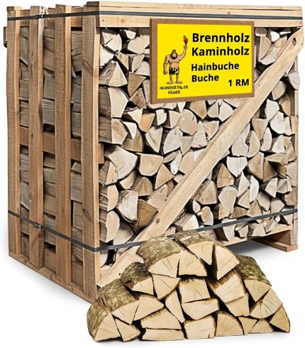 Brennholz Kaminholz Hartholz - 1RM Box 25 Cm Holz Für Kamin Ofen Pizzaofen Grill Smoker Kaminofen Holzofen | 1 Raummeter Feuerholz Buchenholz Auf Palette | Firewood Woodfire