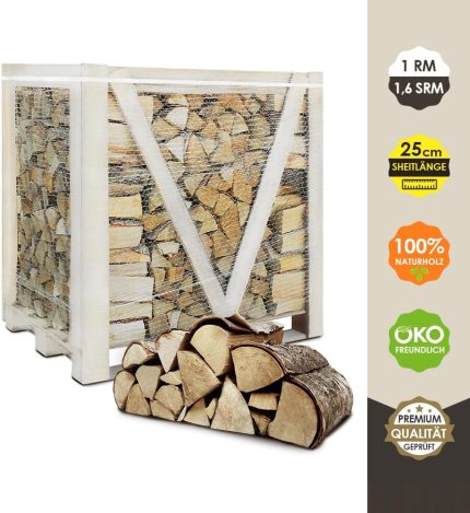 Brennholz Birke Kammerhetrocknet - Scheitänge 25Cm / 33 Cm - 1,6 SRM/ 1RM - 1 Palette - Für Kamin, Ofen, Grill, Smoker (25 Cm)