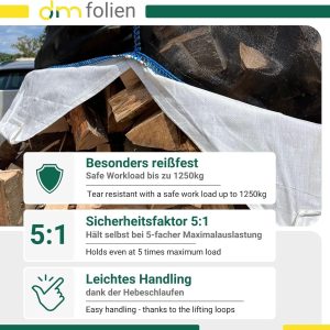 Dm-Folien Holz Big Bag 100X100X160Cm I 10 Stück I SWL 1.000 Kg I Robuster Big Bag Holz Mit Netzgewebe & Sternenboden I Big Packs Für Brennholz I Stabil & Wiederverwendbar