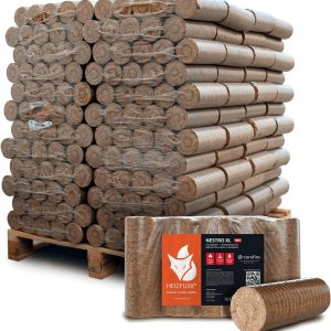 Holzbriketts Nestro XL Red - Hartholzbriketts Palette 960 Kg (96X10 Kg) - Premium Briketts Für Kamin, Heizkessel & Ofen - Hoher Heizwert, Geringer Aschegehalt & Maximale Energieausbeute