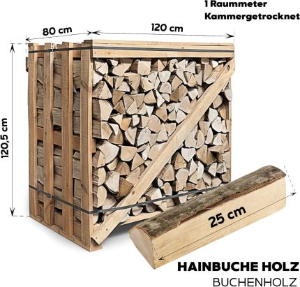 Brennholz Kaminholz Hartholz - 1RM Box 25 Cm Holz Für Kamin Ofen Pizzaofen Grill Smoker Kaminofen Holzofen | 1 Raummeter Feuerholz Buchenholz Auf Palette | Firewood Woodfire