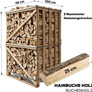 Brennholz Kaminholz Hartholz - 2RM Box 25 Cm Holz Für Kamin Ofen Pizzaofen Grill Smoker Kaminofen Holzofen | 2 Raummeter Feuerholz Buchenholz Auf Palette | Firewood Woodfire