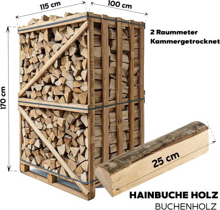 Brennholz Kaminholz Hartholz - 2RM Box 25 Cm Holz Für Kamin Ofen Pizzaofen Grill Smoker Kaminofen Holzofen | 2 Raummeter Feuerholz Buchenholz Auf Palette | Firewood Woodfire