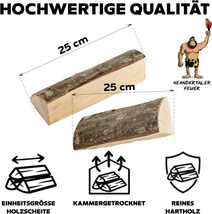 Brennholz Feuerholz Buche - Grillholz 25 Cm 300 Kg Holz Für Feuerschale Grill Pizzaofen Smoker Lagerfeuer | Räucherholz Hartholz Woodfire Dekoholz Laubholz