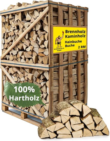 Brennholz Kaminholz Hartholz - 2RM Box 25 Cm Holz Für Kamin Ofen Pizzaofen Grill Smoker Kaminofen Holzofen | 2 Raummeter Feuerholz Buchenholz Auf Palette | Firewood Woodfire