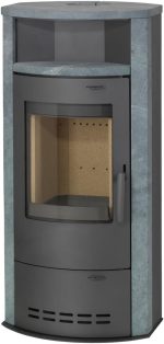 Kamin-Ofen Hamburg V4 Guss-Grau Naturstein Speicherofen 7Kw Warmhaltefach Holzkamin