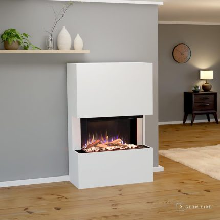 GLOW FIRE Kaminofen Portia Mit Realistischem 3D E-Motion Led-Feuer - Stand-Elektrokamin Mit Heizung Und Kaminfeuer, Knistereffekt & Timer, Max. 1500 W, 140X100X45, Weiß