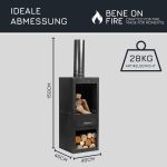 BENE on FIRE Terrassenofen Delaware 150 Cm | Gartenkamin Outdoor Kaminofen Modern | Gartenofen Mit Brennkammer Und Holzlager | Terrassenkamin Stahl Schwarz | Feuerofen Für Die Terrasse Gartenparty
