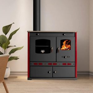 EEK A+ Kaminofen Mit Backfach Und Herdplatte Perfect Eco Lux Schwarz Rechts Holzofen 7 Kw Kamin Ofen Holz Werkstattofen Hüttenofen Heizofen Gartenofen, L