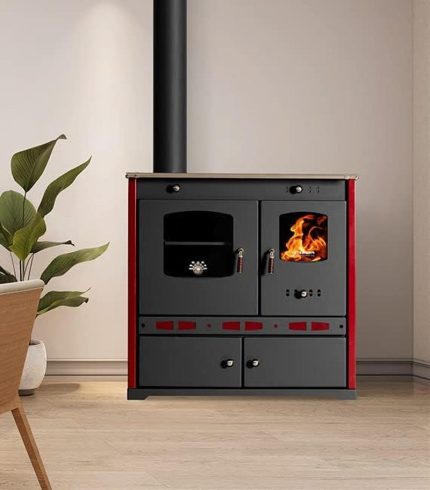 EEK A+ Kaminofen Mit Backfach Und Herdplatte Perfect Eco Lux Schwarz Rechts Holzofen 7 Kw Kamin Ofen Holz Werkstattofen Hüttenofen Heizofen Gartenofen, L