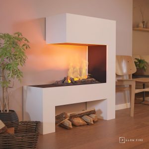 GLOW FIRE Wasserdampf Kamin Mozart (Standkamin) - Elektrokamin Mit Realistischen LED 3D-Flammen, Knistereffekt & Fernbedienung, 110X120X35 Cm - Opti-Myst 600 Elektro Kamin Mit Holz-Deko, Weiß