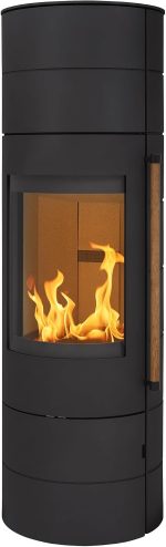 H&M Germany Kaminofen EVO 3.0 XL Stahl Schwarz Ofen Heizofen Modernes Segment-Design 7Kw Holzofen Speicherofen Rund Holzkamin Mit Großer Sichtscheibe Und Gussboden