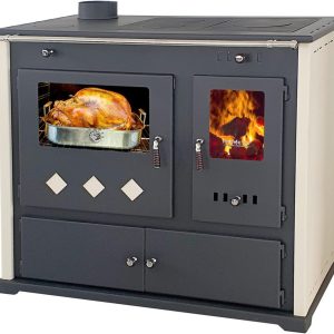 Kaminofen Mit Backfach Und Herdplatte Pracktik Lux Beige LINKS Holzofen 9,5 Kw Kamin Ofen Dauerbrandofen Werkstattofen Schwedenofen Hüttenofen Heizofen