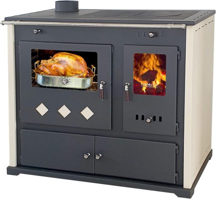 Kaminofen Mit Backfach Und Herdplatte Pracktik Lux Beige LINKS Holzofen 9,5 Kw Kamin Ofen Dauerbrandofen Werkstattofen Schwedenofen Hüttenofen Heizofen