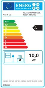 Holzofen Kamin K2, 10 Kw, Schwarz, Holz, Stahl, Freistehend, Direkte Entlüftung, A, Ca. 57 M²