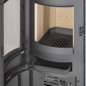 Kaminofen Legierter Stahl, München XL Stahl Creme Weiß 7Kw Speicherofen Panoramatür Holzofen Dauerbrand Geeignet Schwedenofen 150Mm Abgasstutzen Selbstschließende Tür (Bauart 1)