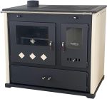 Kaminofen Mit Backfach Und Herdplatte Pracktik Lux Beige LINKS Holzofen 9,5 Kw Kamin Ofen Dauerbrandofen Werkstattofen Schwedenofen Hüttenofen Heizofen