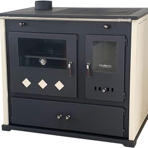 Kaminofen Mit Backfach Und Herdplatte Pracktik Lux Beige LINKS Holzofen 9,5 Kw Kamin Ofen Dauerbrandofen Werkstattofen Schwedenofen Hüttenofen Heizofen