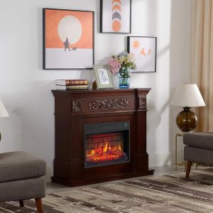 Elektrokamin Toscana AF23BS, Elektrischer Standkamin Mit Heizung 1800 W, Realistischer Flammeneffekt, Led-Beleuchtung, Fernbedienung, Timer, Thermostat, Knistereffekt, MDF, Russet