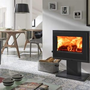 Holzofen Atlantic Trivision Ecodesign 6.7 Kw Kamin Mit Tür, Dreifachverbrennung, Sauberes Glassystem, Panoramablick