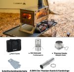 Camping Holzofen Titanofen, Ti Mini 0,6 Tragbarer, Leichter Heißzeltofen Zum Wandern, Kochen, Heizen (Ofenrohr 6,56 Fuß/2 M)