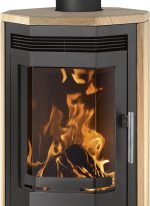 Usedom 5 Kaminofen Stahl Schwarz Mit Sandsteinverkleidung 5,5 Kw Nennleistung Prismaglas Scheibenspülung Holzfach Bauart 1 Rauchrohr 150 Mm