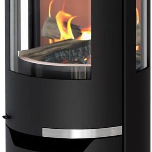 Kaminofen Thermia Hiron Trio 3 Sichtscheiben Modernes Design 6 Kw Holzofen Stahl Schwarz Rund
