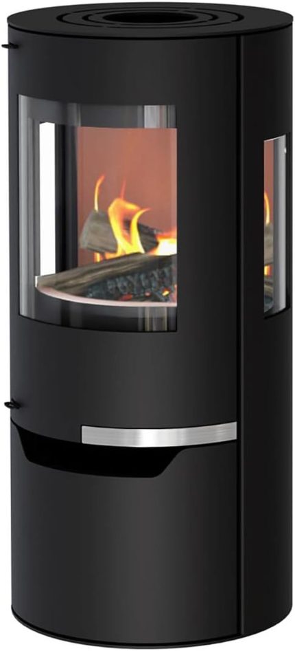 Kaminofen Thermia Hiron Trio 3 Sichtscheiben Modernes Design 6 Kw Holzofen Stahl Schwarz Rund