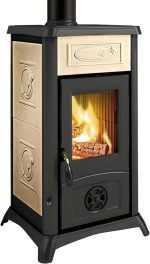 Holzofen 'Gemma Liberty', Außenverkleidung Aus Steingut, Türen, Kopfteil Und Feuerstelle Aus Gusseisen, Keramikglas, Abmessungen 460 X 495 X 840 Mm, Nennleistung 6 Kw.
