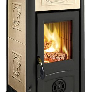 Holzofen 'Gemma Liberty', Außenverkleidung Aus Steingut, Türen, Kopfteil Und Feuerstelle Aus Gusseisen, Keramikglas, Abmessungen 460 X 495 X 840 Mm, Nennleistung 6 Kw.