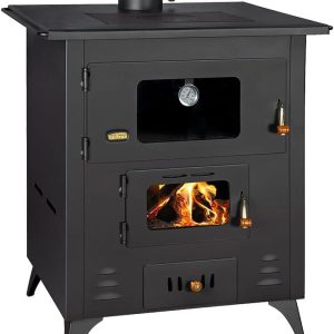 Küchenofen Mit Backofen Und Kochplatte, Modell 1P50R, 14 Kw, Schwarz/Graphit, Holz, Gusseisen, Heizofen, Ofen, Bis Zu 79 M²