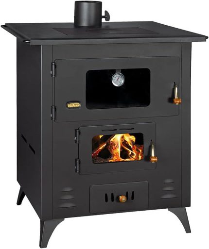 Küchenofen Mit Backofen Und Kochplatte, Modell 1P50R, 14 Kw, Schwarz/Graphit, Holz, Gusseisen, Heizofen, Ofen, Bis Zu 79 M²