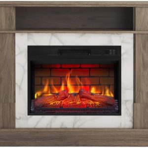 Elektrokamin for Living AF23BS G, Ziegeleffekt, Elektrischer Standkamin Mit Heizung 1800 W, Realistischer 3D-Flammeneffekt, Led-Beleuchtung, Fernbedienung, Timer, Thermostat, Knistereffekt