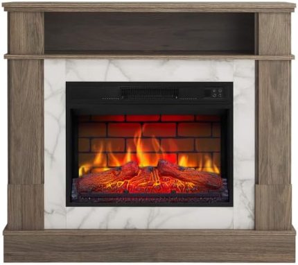 Elektrokamin for Living AF23BS G, Ziegeleffekt, Elektrischer Standkamin Mit Heizung 1800 W, Realistischer 3D-Flammeneffekt, Led-Beleuchtung, Fernbedienung, Timer, Thermostat, Knistereffekt