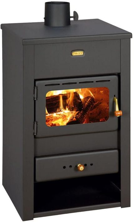Holzofen Kamin K2, 10 Kw, Schwarz, Holz, Stahl, Freistehend, Direkte Entlüftung, A, Ca. 57 M²
