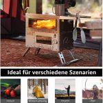 Zeltofen Tragbarer Holzofen Pelletofen Für Outdoor-Aktivitäten Wie Wandern, Angeln & Zelten, Heizung Und Kochen, Robuste 430 Edelstahl-Konstruktion, Inklusive Rauchrohre Für Sichere Abgasführung