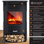 KESSER® Prio Elektrokamin Mit Heizung Heizlüfter Fernbedienung Wifi App 950/1900 W Kamin Elektrisch Led-Flammeneffekt Kaminfeuer Mit Thermostat Panorama-Sichtfenster Heizfunktion Timer