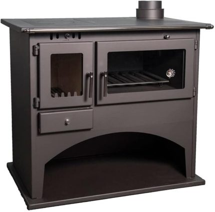 EEK a Kaminofen Mit Backfach Und Herdplatte Werkstattofen Viki 10,5 Kw Schwedenofen Kamin Hüttenofen Ofen Grau