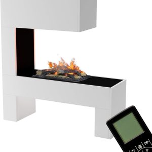 GLOW FIRE Wasserdampf Kamin Mozart (Standkamin) - Elektrokamin Mit Realistischen LED 3D-Flammen, Knistereffekt & Fernbedienung, 110X120X35 Cm - Opti-Myst 600 Elektro Kamin Mit Holz-Deko, Weiß