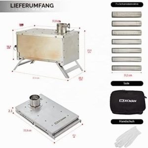 XCMAN Camping-Holzofen | Rucksackkocher | Kleiner Zeltofen Tragbarer Winziger Für Zelte, Eisangeln Und Präzisions-Edelstahlkonstruktion, Inklusive Schornsteinrohr