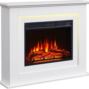 BALDERIA Finn - Elektrokamin Mit Heizung in Weiß Mit Kaminsims, 3D Flammeneffekt