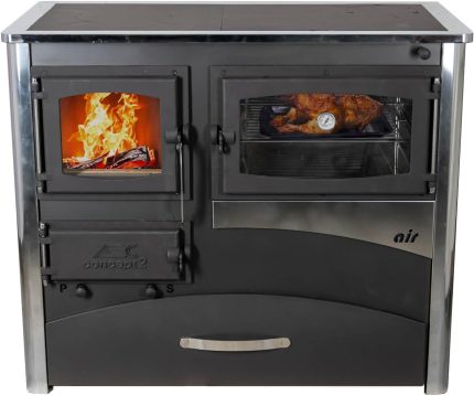 EEK a Kaminofen Mit Backfach Und Herdplatte ABC Concept 2 Air Rechts Mehrfachbelegung Holzofen 11,6 Kw Kamin Ofen Holz Werkstattofen Schwedenofen Hüttenofen Heizofen Holzofen