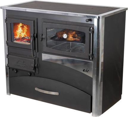 EEK a Kaminofen Mit Backfach Und Herdplatte ABC Concept 2 Air Rechts Mehrfachbelegung Holzofen 11,6 Kw Kamin Ofen Holz Werkstattofen Schwedenofen Hüttenofen Heizofen Holzofen