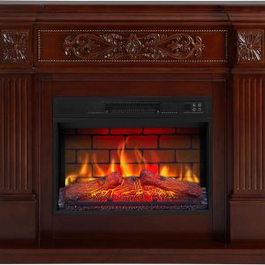 Elektrokamin Toscana AF23BS, Elektrischer Standkamin Mit Heizung 1800 W, Realistischer Flammeneffekt, Led-Beleuchtung, Fernbedienung, Timer, Thermostat, Knistereffekt, MDF, Russet