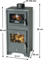 EEK A+ Kaminofen Mit Backfach Und Herdplatte Ever 2 Holzofen 7,85 Kw Kamin Ofen Holz Werkstattofen Hüttenofen Heizofen
