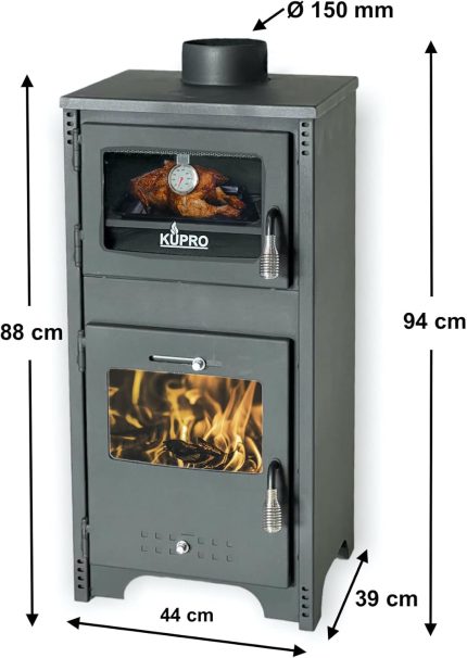 EEK A+ Kaminofen Mit Backfach Und Herdplatte Ever 2 Holzofen 7,85 Kw Kamin Ofen Holz Werkstattofen Hüttenofen Heizofen