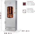 KAISER COMPANY '100' Hochwertiger Räucherofen/Räucherschrank Aus Edelstahl - Holzbefeuerung I Tragbarer Smoker 110 Cm I Perfekt Zum Räuchern I Passen Bis Zu 15Kg Fleisch I Mit Zubehör I NICHTROSTEND